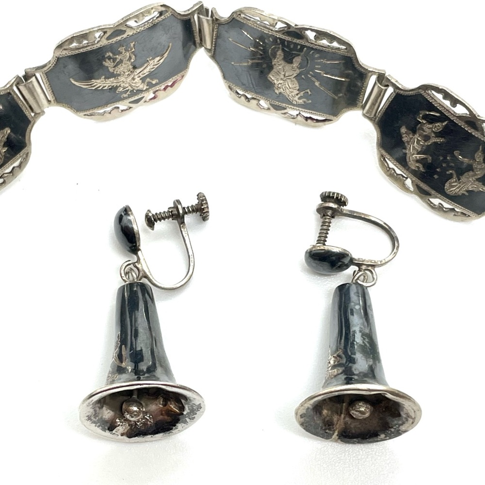 Vintage Sterling Silver Siam Bracelet & Earrings